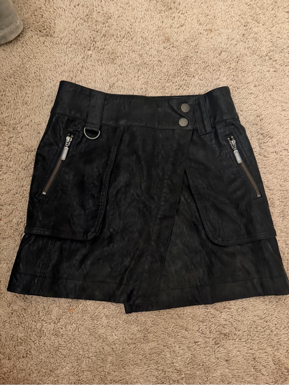Free People Black Faux Leather Suede Mini Skirt with Zip Accents Size S - Picture 2 of 8